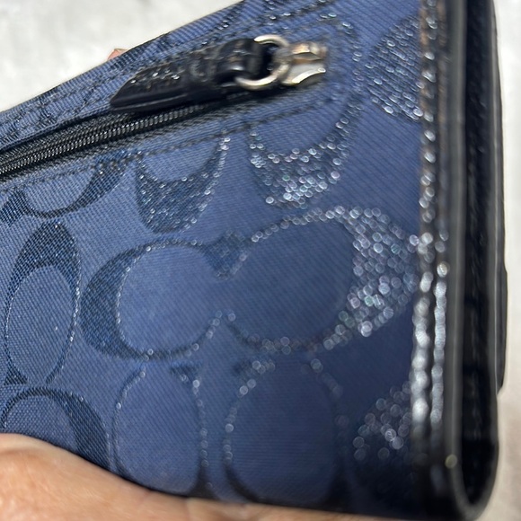 Coach Signature Ashley Navy Blue Shimmer Sparkle Snap Closure Full Size Wallet - Picture 10 of 10